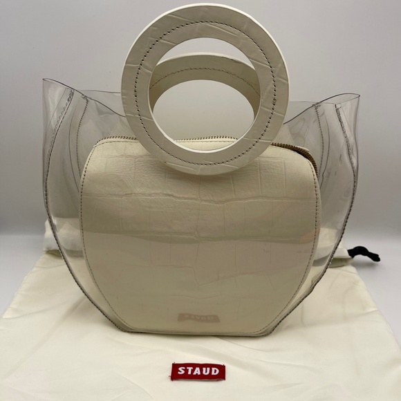 NEW Staud Frida Bag clear & cream PVC leather with dust bag - Picture 2 of 11